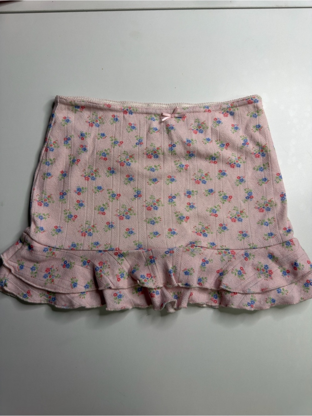 Katie J NYC Pink Mini Skirt with Blue & Green Floral Print